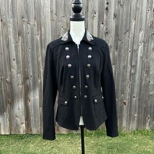 INC International Concepts Black Military Jacket with Silver Accents EUC